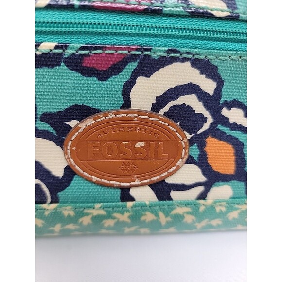 Fossil Coated Canvas Wallet Floral Zip Around Multicolored 8x4.5 - Picture 2 of 8